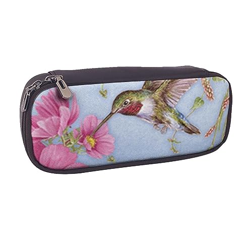 VGFJHNDF Mädchen Fahrrad Schmetterling Leder Federmäppchen Flip Bleistift Box College Schule Stifttasche Beutel Büro Make-up Tasche Organizer für Männer Frauen Mädchen Jungen, Kolibri mit rosa, von VGFJHNDF