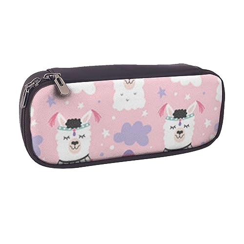 VGFJHNDF Merry Christmas Too Federmäppchen aus Leder, zum Aufklappen, für Schule, Schule, Büro, Make-up-Tasche, Organizer für Männer, Frauen, Mädchen, Jungen, Cartoon Llama Alpaka, Einheitsgröße, von VGFJHNDF