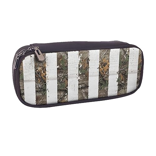 VGFJHNDF Niedliches Alpaka-rosa Herz Leder Federmäppchen Flip Bleistift Box College Schule Stifttasche Beutel Büro Make-up Tasche Organizer für Männer Frauen Mädchen Jungen, American Camouflage, von VGFJHNDF