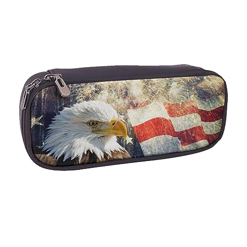 VGFJHNDF Niedliches Alpaka-rosa Herz Leder Federmäppchen Flip Bleistift Box College Schule Stifttasche Beutel Büro Make-up Tasche Organizer für Männer Frauen Mädchen Jungen, Amerikanische Flagge Adler von VGFJHNDF