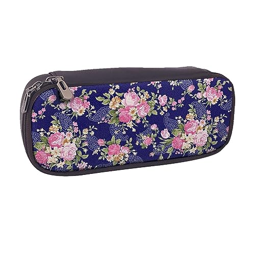 VGFJHNDF Niedliches Alpaka-rosa Herz Leder Federmäppchen Flip Bleistift Box College Schule Stifttasche Beutel Büro Make-up Tasche Organizer für Männer Frauen Mädchen Jungen, Marineblauer Boden mit von VGFJHNDF