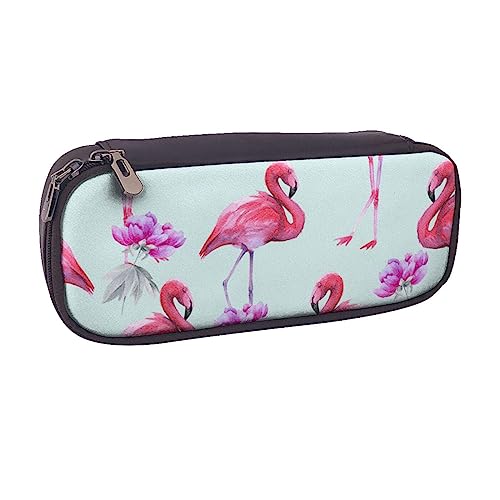 VGFJHNDF Niedliches Federmäppchen aus Rindsleder, zum Aufklappen, für Schule, Schule, Büro, Make-up-Tasche, Organizer für Männer, Frauen, Mädchen, Jungen, Pink Flamingos, Einheitsgröße, Make-up-Tasche von VGFJHNDF