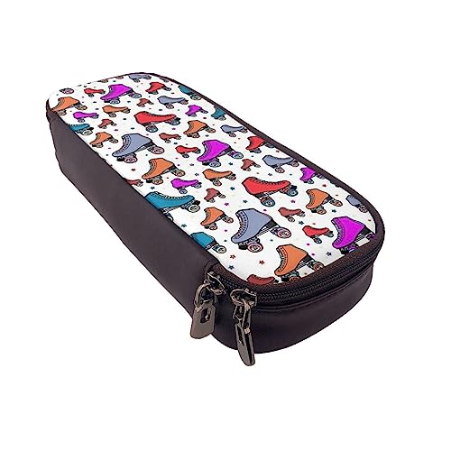 VGFJHNDF Oodles of Pudel Federmäppchen Leder Flip Bleistift Box Tasche Organizer für Büro College Schule Erwachsene Teenager Mädchen Junge, Retro Rollschuhe bunt, Einheitsgröße, Make-up-Tasche von VGFJHNDF