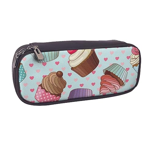 VGFJHNDF Oodles of Pudel Leder Federmäppchen Flip Pencil Box College Schule Stifttasche Beutel Büro Make-up Tasche Organizer für Männer Frauen Mädchen Jungen, Cupcake-Muster, Einheitsgröße, von VGFJHNDF