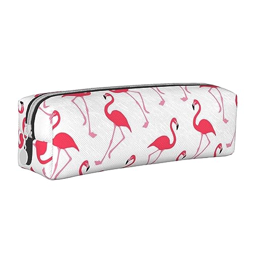 VGFJHNDF Pinkes Flamingomuster Leder Federmäppchen Reißverschluss Federmäppchen - Schule Minimalistisches Federmäppchen und Make-up-Tasche für Männer Frauen Mädchen Jungen, Rosa Flamingo-Muster, von VGFJHNDF