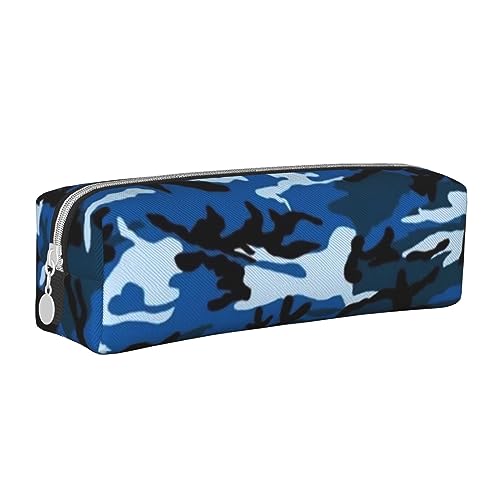 VGFJHNDF Pinkes Flamingomuster Leder Federmäppchen Reißverschluss Federmäppchen - Schule Minimalistisches Federmäppchen und Make-up-Tasche für Männer Frauen Mädchen Jungen, blau camouflage, von VGFJHNDF