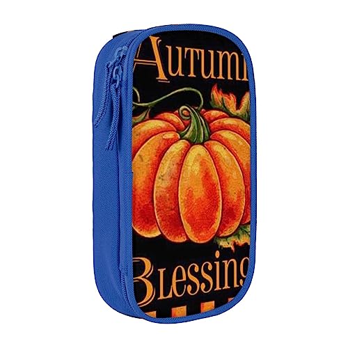 VGFJHNDF Pumpkin Autumn Blessings Federmäppchen, Stifteetui, Organizer für Büro, Uni, Schule, Erwachsene, Teenager, Mädchen, Jungen, Schwarz, blau, Einheitsgröße, Make-up-Tasche von VGFJHNDF