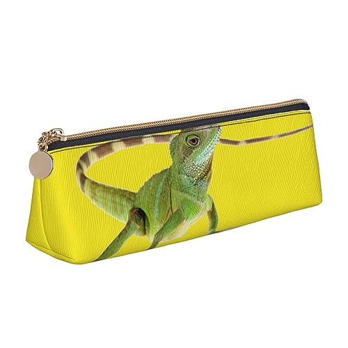 VGFJHNDF Regenbogen-Leder-Dreieck-Federmäppchen mit Reißverschluss – minimalistisches Federmäppchen und Make-up-Tasche für Männer, Frauen, Mädchen, Jungen, Lizard HD, Einheitsgröße, Make-up-Tasche von VGFJHNDF