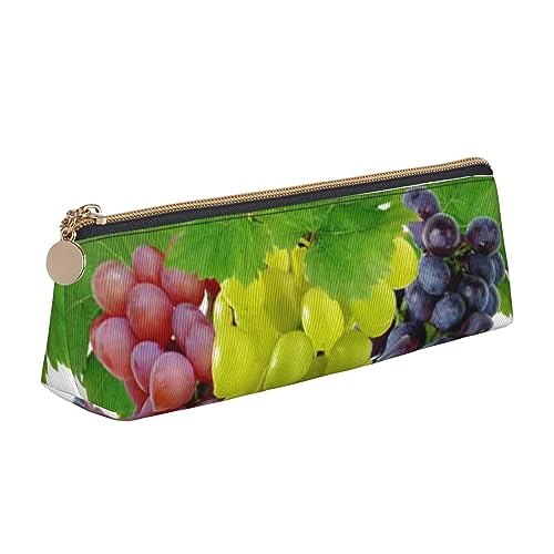 VGFJHNDF Regenbogen-Leder-Dreieck-Federmäppchen mit Reißverschluss – minimalistisches Federmäppchen und Make-up-Tasche für Männer, Frauen, Mädchen, Jungen, grape, Einheitsgröße, Make-up-Tasche von VGFJHNDF