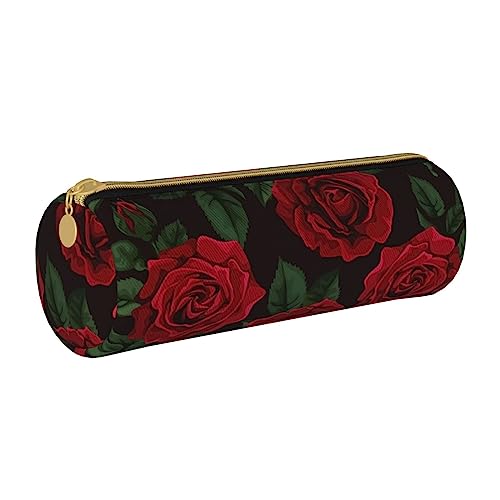 VGFJHNDF Schwarzes Federmäppchen aus Marmor-Leder, rund, mit Reißverschluss, minimalistisches Federmäppchen und Make-up-Tasche für Männer, Frauen, Mädchen, Jungen, rote rose, Einheitsgröße, von VGFJHNDF