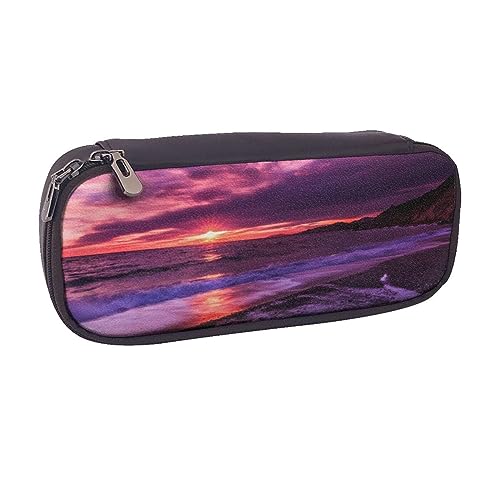 VGFJHNDF Sunflower Beauty Leder Federmäppchen Flip Pencil Box College Schule Stifttasche Tasche Büro Make-up Tasche Organizer für Männer Frauen Mädchen Jungen, Rosa Strand Sonnenuntergang, von VGFJHNDF