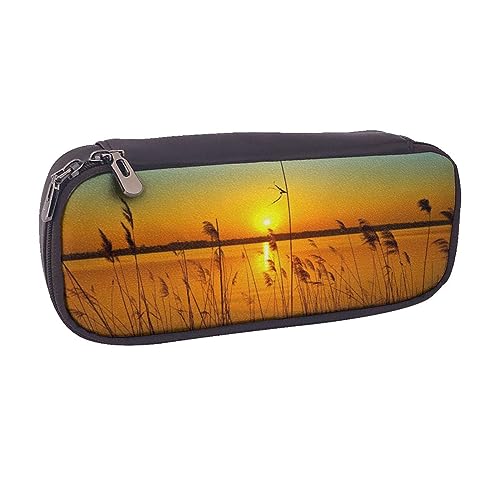 VGFJHNDF Sunflower Beauty Leder Federmäppchen Flip Pencil Box College Schule Stifttasche Tasche Büro Make-up Tasche Organizer für Männer Frauen Mädchen Jungen, Schilf am Fluss, Einheitsgröße, von VGFJHNDF