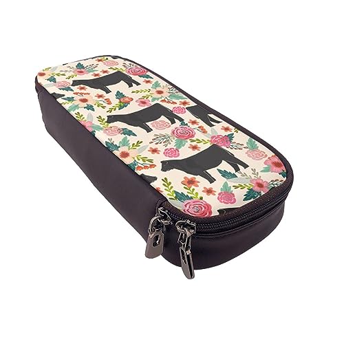 VGFJHNDF Taekwondo Design Federmäppchen Leder Flip Bleistift Box Tasche Organizer für Büro College Schule Erwachsene Teenager Mädchen Junge, Pink Flower Show Steer Cows Rinder, Einheitsgröße, von VGFJHNDF