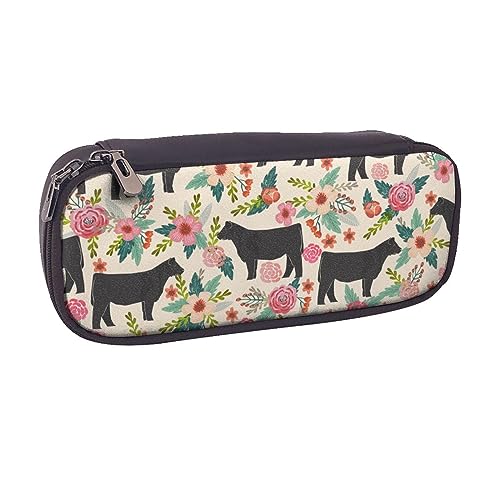 VGFJHNDF Taekwondo Design Leder Federmäppchen Flip Pencil Box College Schule Stifttasche Tasche Büro Make-up Tasche Organizer für Männer Frauen Mädchen Jungen, Pink Flower Show Steer Cows Rinder, von VGFJHNDF