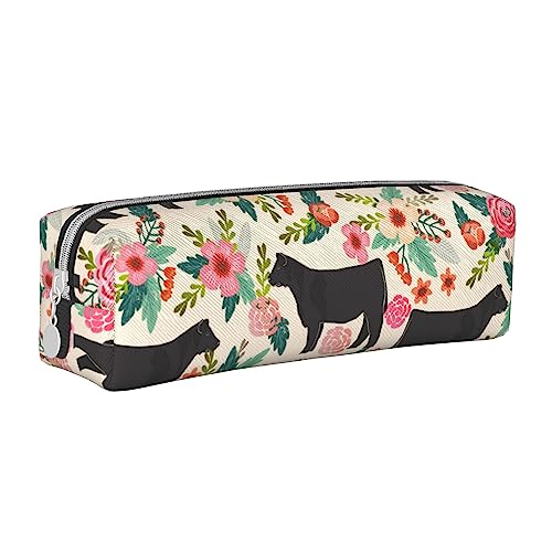 VGFJHNDF Taekwondo Design Leder Federmäppchen Reißverschluss Bleistift Box – Schule Minimalistisches Federmäppchen und Make-up-Tasche für Männer, Frauen, Mädchen, Jungen, Pink Flower Show Steer Cows von VGFJHNDF