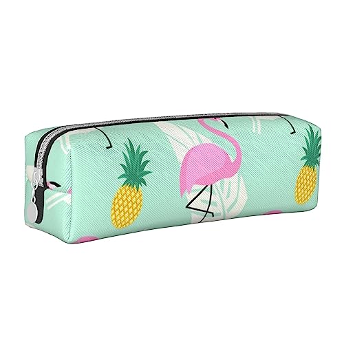 VGFJHNDF Taekwondo Design Leder Federmäppchen Reißverschluss Bleistift Box – Schule Minimalistisches Federmäppchen und Make-up-Tasche für Männer, Frauen, Mädchen, Jungen, Pinke Flamingo Ananas, von VGFJHNDF