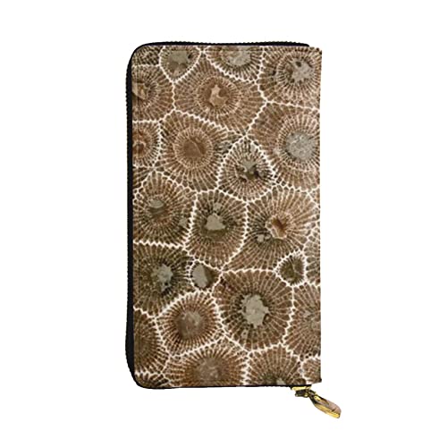 VGFJHNDF Taekwondo-Design bedruckte lange Ledergeldbörse, 12 Kreditkartenfächer, 4 Geldfächer, 1 Münzfach mit Reißverschluss, Petoskey Stein, Einheitsgröße von VGFJHNDF