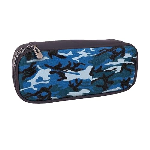 VGFJHNDF Twister Federmäppchen aus Leder, gepunktet, für Schule, Schule, Büro, Make-up-Tasche, Organizer für Männer, Frauen, Mädchen, Jungen, blau camouflage, Einheitsgröße, Make-up-Tasche von VGFJHNDF