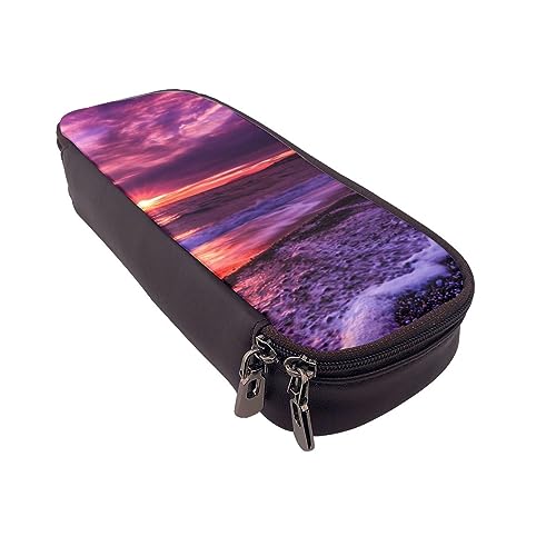 VGFJHNDF Universum Galaxy Federmäppchen Leder Flip Bleistift Box Tasche Organizer für Büro College Schule Erwachsene Teenager Mädchen Junge, Rosa Strand Sonnenuntergang, Einheitsgröße, Make-up-Tasche von VGFJHNDF