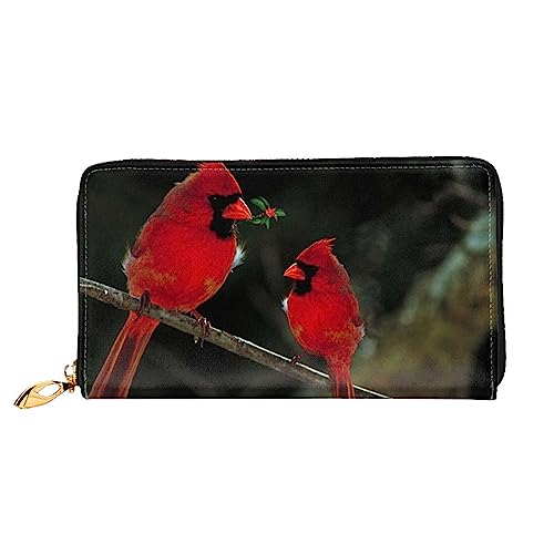 VGFJHNDF Weihnachtsmann-Geldbörse, bedruckt, Leder, stilvolle lange Jacke, Geldbörse, 12 Kreditkartenfächer, 4 Bargeldfächer, 1 Münzfach mit Reißverschluss, Red Birds Fauna Wild, Einheitsgröße von VGFJHNDF