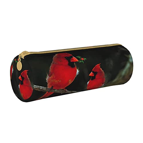 VGFJHNDF Weißes Gänseblümchen-Federmäppchen aus Leder, rund, mit Reißverschluss, minimalistisches Federmäppchen und Make-up-Tasche für Männer, Frauen, Mädchen, Jungen, Red Birds Fauna Wild, von VGFJHNDF