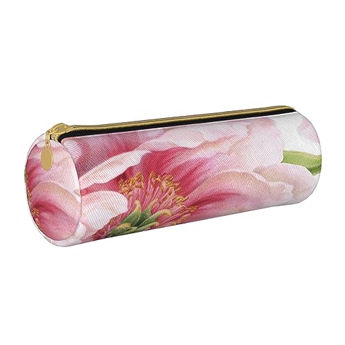 VGFJHNDF Wilde Gänseblümchen, Leder, rundes Federmäppchen mit Reißverschluss, minimalistisches Federmäppchen und Make-up-Tasche für Männer, Frauen, Mädchen, Jungen, Rosa Pfingstrose, Einheitsgröße, von VGFJHNDF