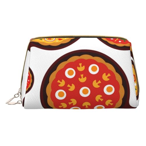 Verlockende Kirschblüten Bedruckte Leder Make-up Tasche für Frauen Mädchen - Kleine Tragbare Reise Kosmetik Organizer Kulturbeutel, Pizza Food, Einheitsgröße von VGFJHNDF