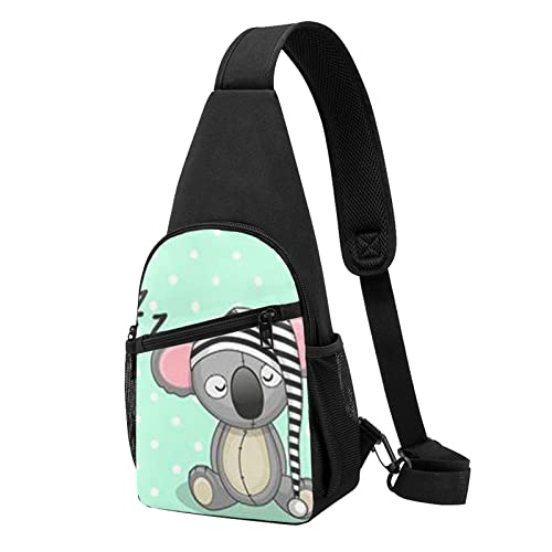 Weiße Hundetasche, Crossbody-Rucksack, Brusttasche für Männer und Frauen, verstellbare linke und rechte Schulter, Wandern, lässiger Tagesrucksack, Schlafende Koala Cap, Einheitsgröße von VGFJHNDF