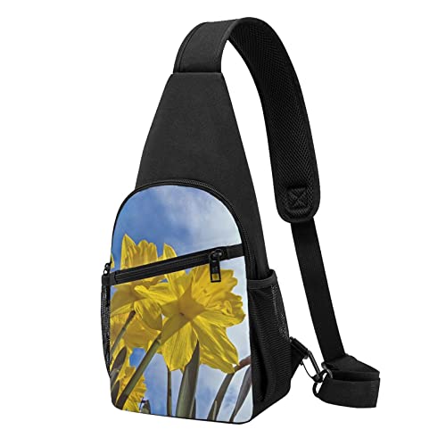 Wimpern-Schultertasche, Crossbody-Rucksack, Brusttasche für Männer und Frauen, verstellbare linke und rechte Schulter, Wandern, lässiger Tagesrucksack, Gelbe Narzisse, Einheitsgröße von VGFJHNDF