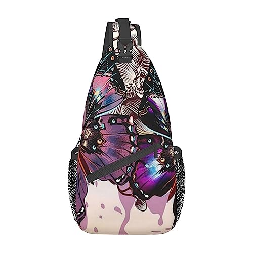 Wings Eyes Cartoon Sling Bag Travel Crossbody Rucksack Chest Pack für Männer Frauen, verstellbare linke und rechte Schultern Wandern Casual Daypack, Bunte Schmetterlinge auf Blumen, Einheitsgröße von VGFJHNDF