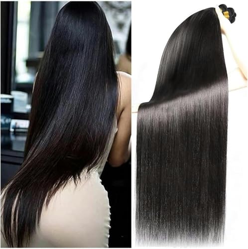 Glatte Bündel Echthaar-Verlängerung 8-40 Zoll Glatte Echthaar-Bündel für schwarze Frauen 1/3/4 Zoll brasilianische Haarverlängerung (Größe: 40 Zoll-18 18 18 18 von VGHJYNM