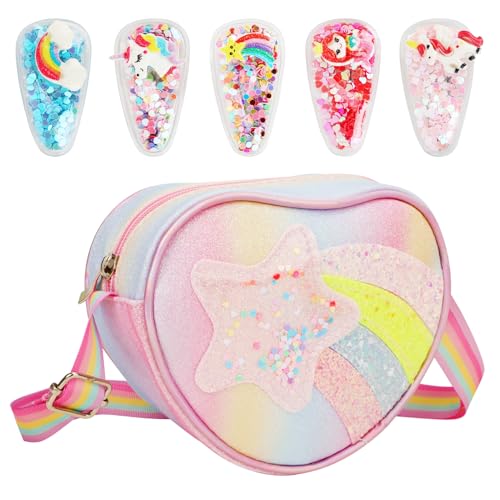 VGMANNTA Umhängetasche Mädchen Handtasche Kinder Mädchen Tasche Mädchen Satz Einhorn-Haarspangen Kinderhandtasche für Kinder Mädchen für Teenager Kinder-Mehrfarbig 8b von VGMANNTA