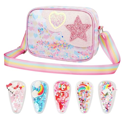 VGMANNTA Umhängetasche Mädchen Handtasche Kinder Mädchen Tasche Mädchen Satz Einhorn-Haarspangen Kinderhandtasche für Kinder Mädchen für Teenager Kinder von VGMANNTA