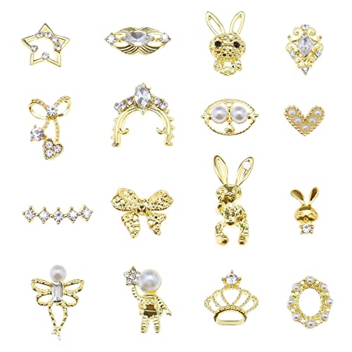 VGOL 48 Stück 3D-Nagel-Charms, glänzende Strass-Nagel-Ornamente, Luxus-Nagelkunst-Dekoration, Metall-Nagelschmuck für Frauen und Mädchen, Salon, Zuhause, DIY-Nagelkunst-Zubehör, 16 Stile von VGOL