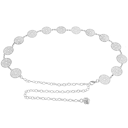 VGOL Legierung Ketten Taillengürtel Rose Kette Gürtel Dekorative Taille Kleid Gürtel Verstellbare Taille Kette Gürtel Kleidung Accessoires für Frauen Damen Mädchen 60~105cm Silber, silber von VGOL