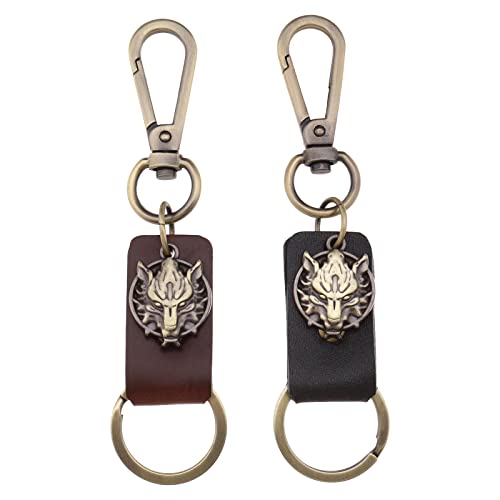 VGOL 2 Stück Vintage Leder Schlüsselanhänger Metall Charm Wolf Anhänger Dekorative Accessoires für Damen Herren Geldbörse Rucksack von VGOL