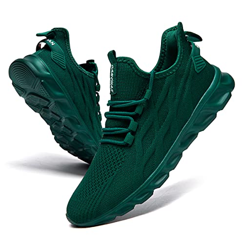 VGPSFN Herren Laufschuhe Sneakers Schuhe Sportschuhe Turnschuhe Straßenlaufschuhe Joggen Tennis Walkingschuhe Slip on Wandern Leichte Atmungsaktive Freizeit Lauftraining Gym Sport Dunkelgrün EU 45 von VGPSFN