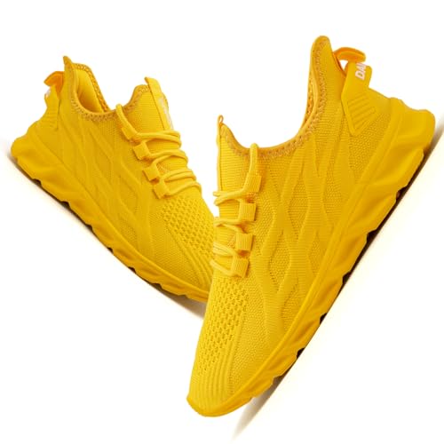 VGPSFN Herren Laufschuhe Sneakers Schuhe Sportschuhe Turnschuhe Straßenlaufschuhe Joggen Tennis Walkingschuhe Slip on Wandern Leichte Atmungsaktive Freizeit Lauftraining Gym Sport Gelb EU 40 von VGPSFN