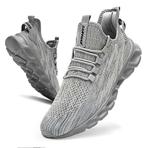 VGPSFN Herren Laufschuhe Sneakers Schuhe Sportschuhe Turnschuhe Straßenlaufschuhe Joggen Tennis Walkingschuhe Slip on Wandern Leichte Atmungsaktive Freizeit Lauftraining Gym Sport Hellgrau EU 46 von VGPSFN