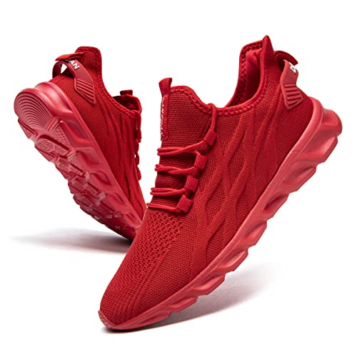 VGPSFN Herren Laufschuhe Sneakers Schuhe Sportschuhe Turnschuhe Straßenlaufschuhe Joggen Tennis Walkingschuhe Slip on Wandern Leichte Atmungsaktive Freizeit Lauftraining Gym Sport Rot EU 45 von VGPSFN