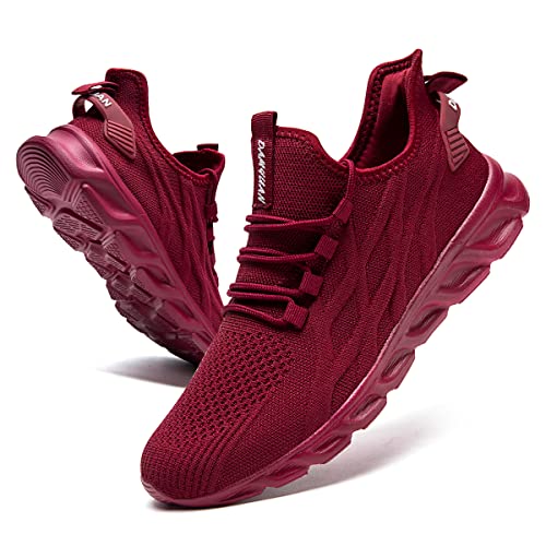 VGPSFN Herren Laufschuhe Sneakers Schuhe Sportschuhe Turnschuhe Straßenlaufschuhe Joggen Tennis Walkingschuhe Slip on Wandern Leichte Atmungsaktive Freizeit Lauftraining Gym Sport Rotwein EU 45 von VGPSFN