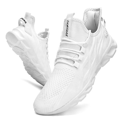 VGPSFN Herren Laufschuhe Sneakers Schuhe Sportschuhe Turnschuhe Straßenlaufschuhe Joggen Tennis Walkingschuhe Slip on Wandern Leichte Atmungsaktive Freizeit Lauftraining Gym Sport Weiß EU 45 von VGPSFN