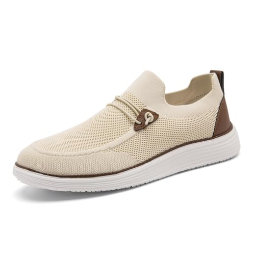 VGPSFN Herren Mokassins Flache Slipper Slip on Loafer Slipper Bootsschuhe Walkingschuhe Anzugschuhe Bequem Atmungsaktive Leichtgewichts Fitness Turnschuhe Beige EU 44 von VGPSFN