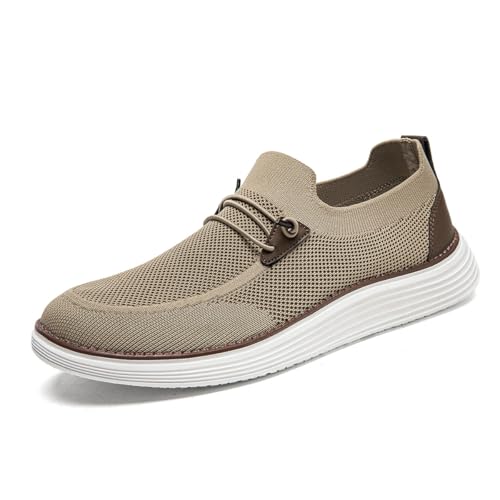 VGPSFN Herren Mokassins Flache Slipper Slip on Loafer Slipper Bootsschuhe Walkingschuhe Anzugschuhe Bequem Atmungsaktive Leichtgewichts Fitness Turnschuhe Braun EU 42 von VGPSFN
