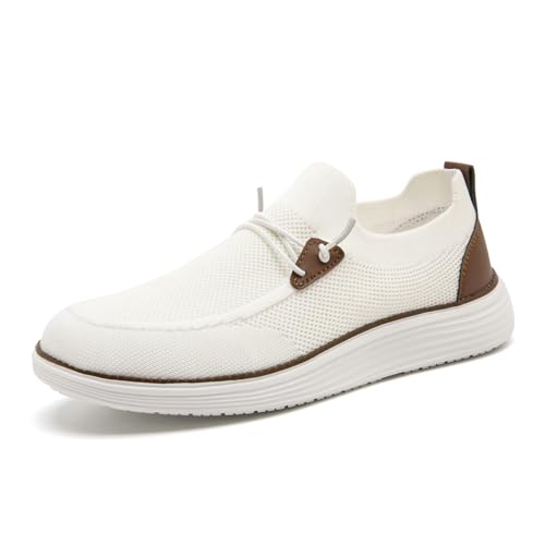 VGPSFN Herren Mokassins Flache Slipper Slip on Loafer Slipper Bootsschuhe Walkingschuhe Anzugschuhe Bequem Atmungsaktive Leichtgewichts Fitness Turnschuhe Weiß EU 47 von VGPSFN