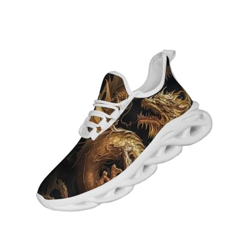 VGPSFN Herren Schuhe Laufschuhe Turnschuhe Sportschuhe Sneaker Freizeit Bequeme Tennis Fitness Fitnessstudio Schuhe Outdoor Leichte Männer Modisch Atmungsaktiv Mesh Gelber-Drache-Schwarz-Weiß 48 von VGPSFN