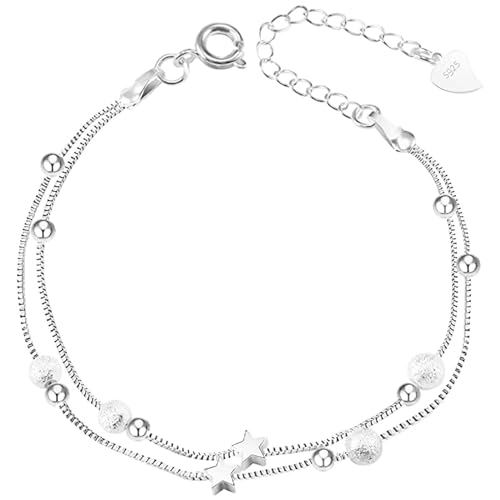 VGWON 925 Silber Sterne Perlen Armband für Frauen Teenager Mädchen Geschenk Kette Armband - Länge verstellbar (Geschliffen) von VGWON