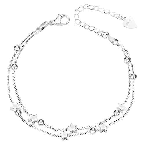 VGWON 925 Silber Sterne Perlen Armband für Frauen Teenager Mädchen Geschenk Kette Armband Länge verstellbar (Poliert) von VGWON