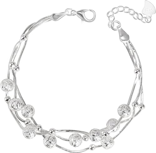 VGWON 925 Sterling Silber Armband Frauen Verstellbares Perlen Charm Armband mit Mehrlagigem Design Geschenk für Frau Tochter Freundin von VGWON