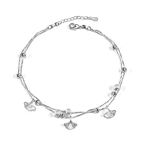 VGWON Damen-Fußkettchen aus 925er Silber mit Doppelschichtigen Sternperlen, Schlichtes und Elegantes Nischendesign für Frauen und Mädchen von VGWON
